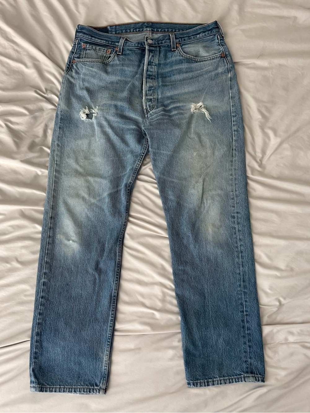 Vintage Y2K Levis 501 Distressed Medium Wash Faded Workwear Jeans USA 36x31